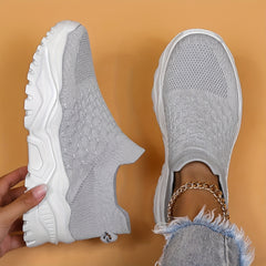 Women's Knitted Textured Running Shoes Lightweight Slip On Casual Sneakers