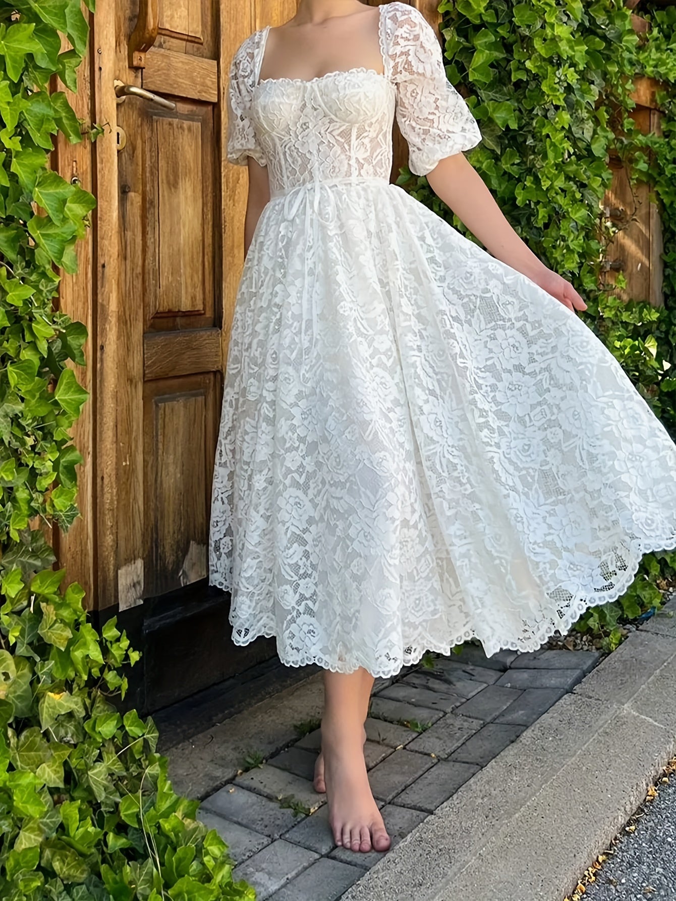  Lace Square Neck Bridesmaid Dress