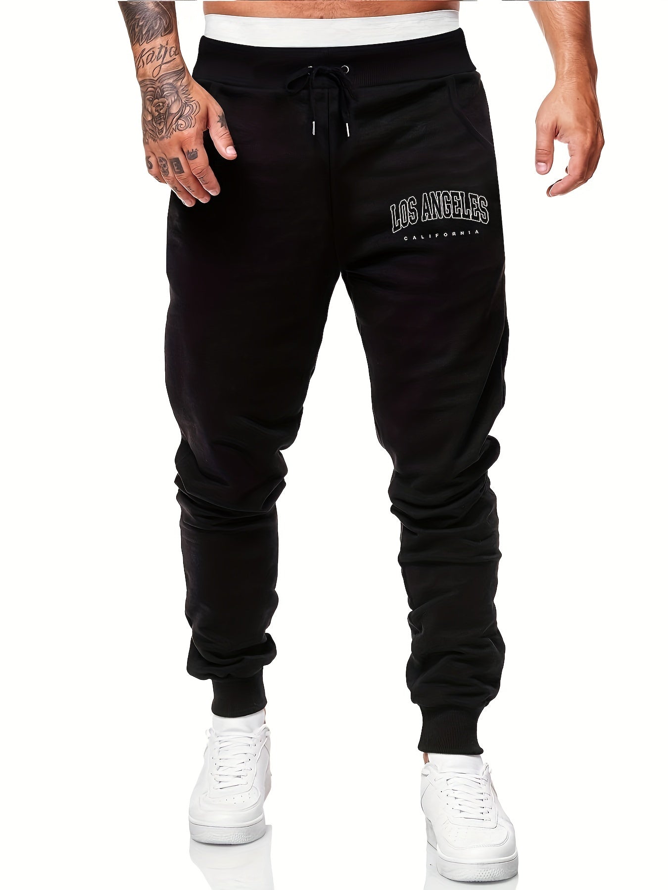 LA CA Casual Graphic Drawstring Joggers Men's Sweatpants