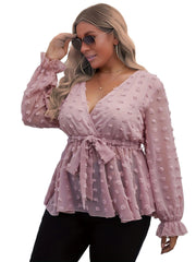  Deep V Neck Flounce Sleeve Blouse