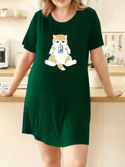 Cat & Milk Print Lounge Dress