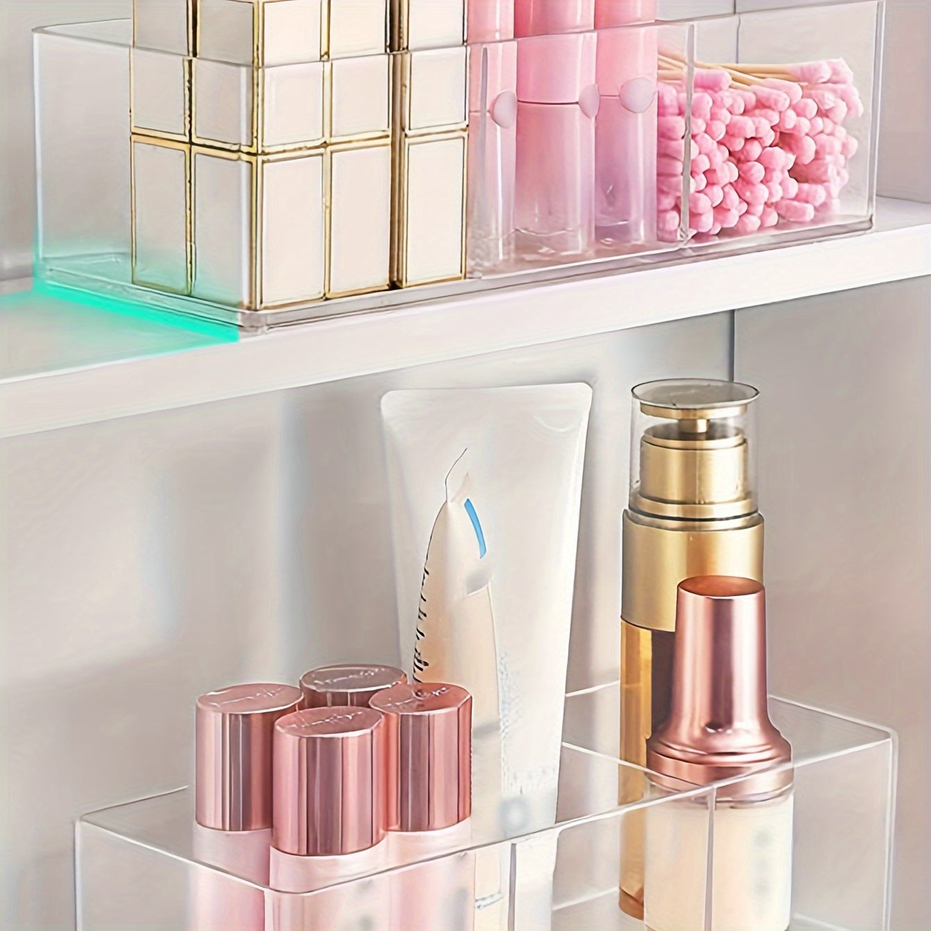 Portable 3 Grids Desktop Storage Box Acrylic Makeup Cotton Holder