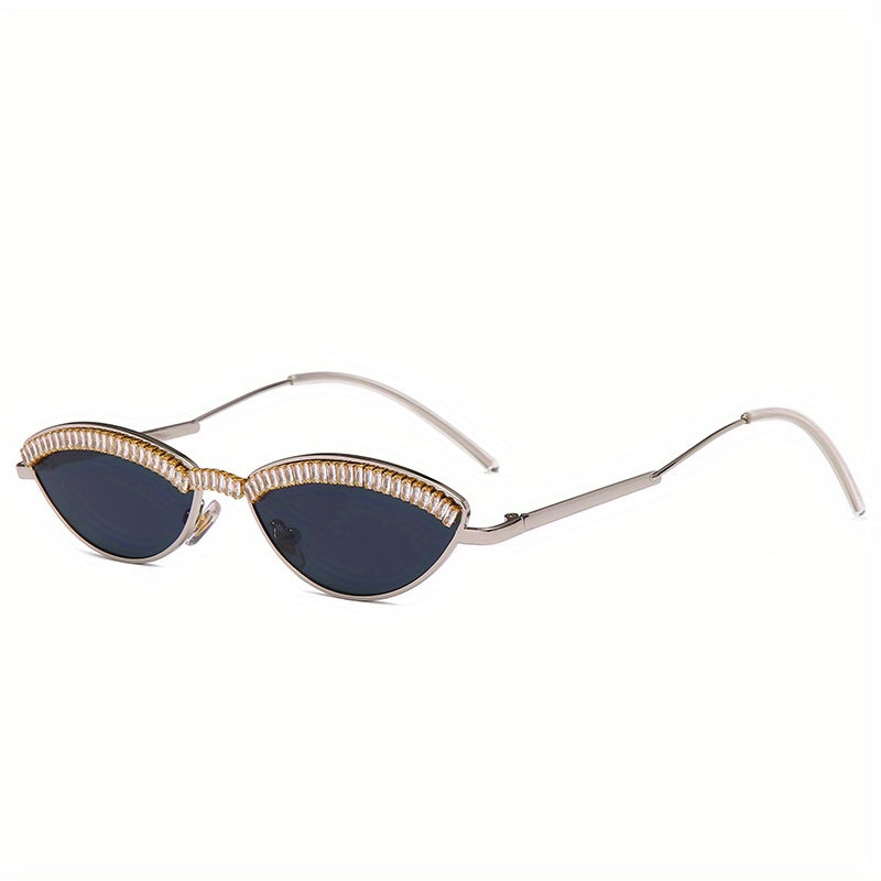 Y2K Zircon Oval Sunglasses Metal Photo Booth Props Glasses UV400
