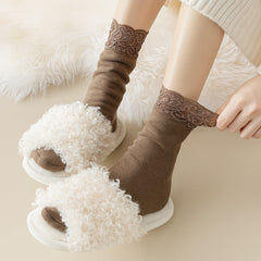 Cozy Lace Trim Mid Tube Socks Women's Stockings