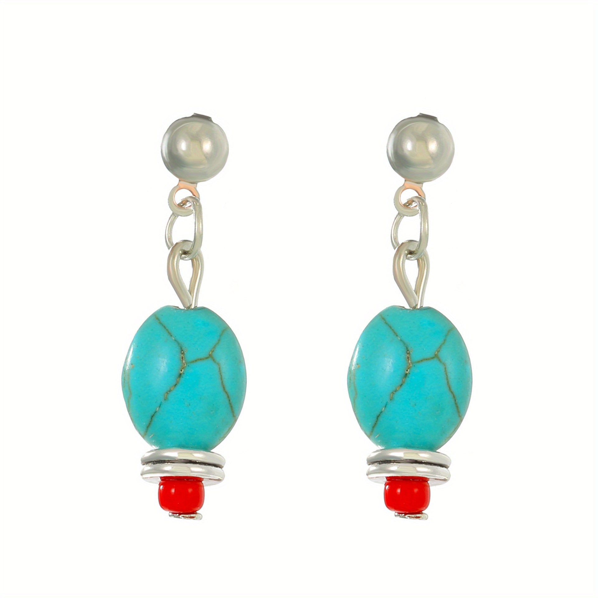 Turquoise Bohemian Hook Earrings Silver Plated Jewelry