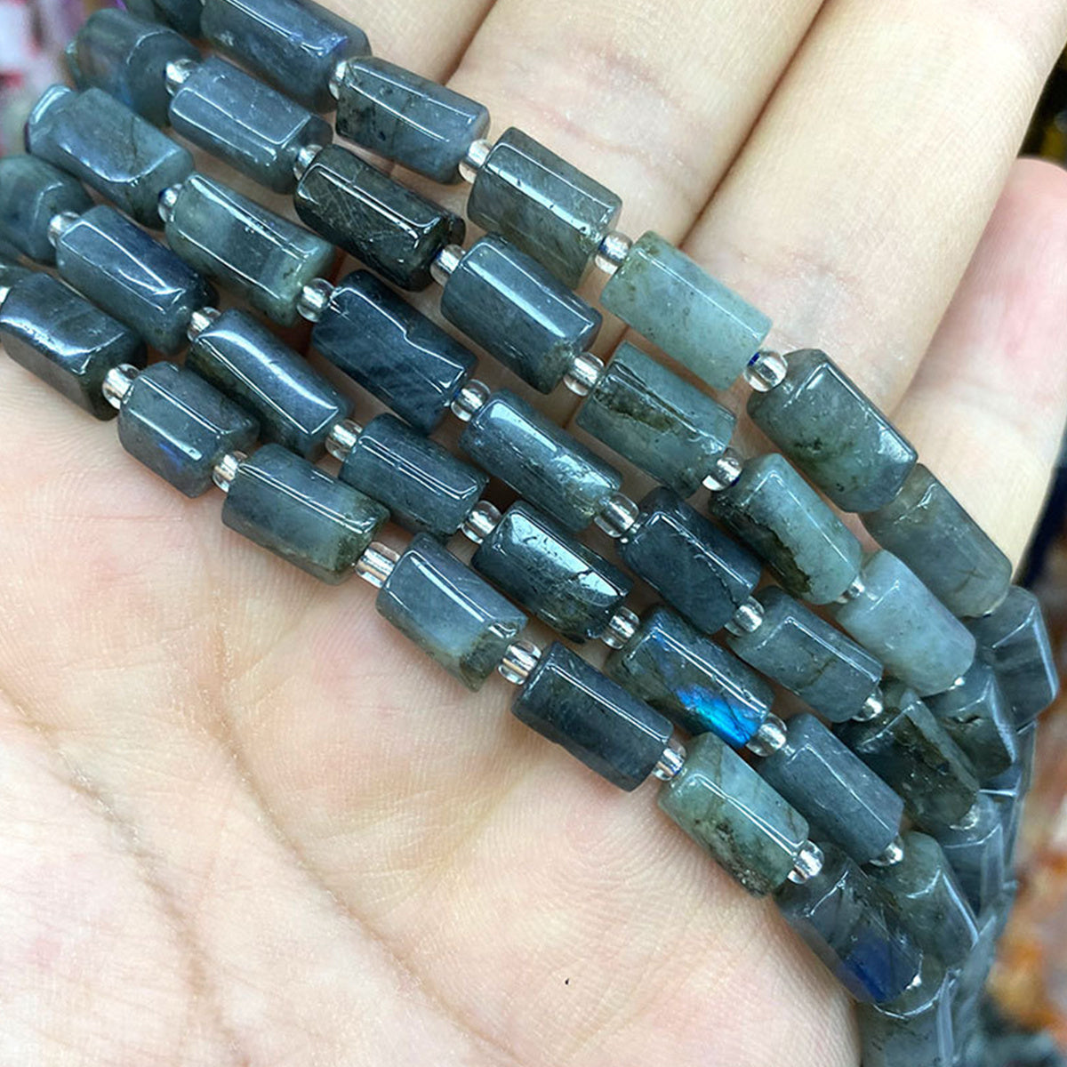 31pcs Natural Stone Cylindrical Loose Beads DIY Bracelet Jewelry Accessories