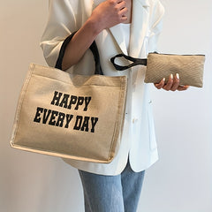 Durable Tote Bag With Little Pouch Magnet Canvas Large Capacity Handbag