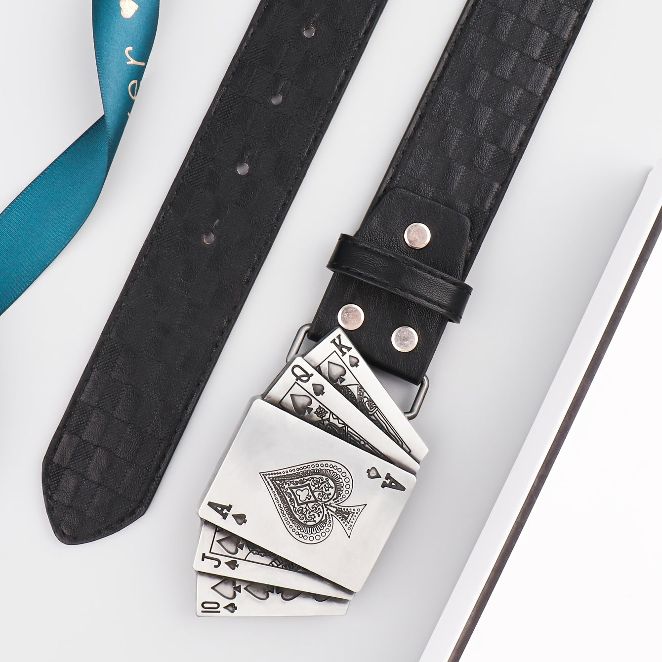 Men's Smooth Buckle PU Belt Playing Card Design