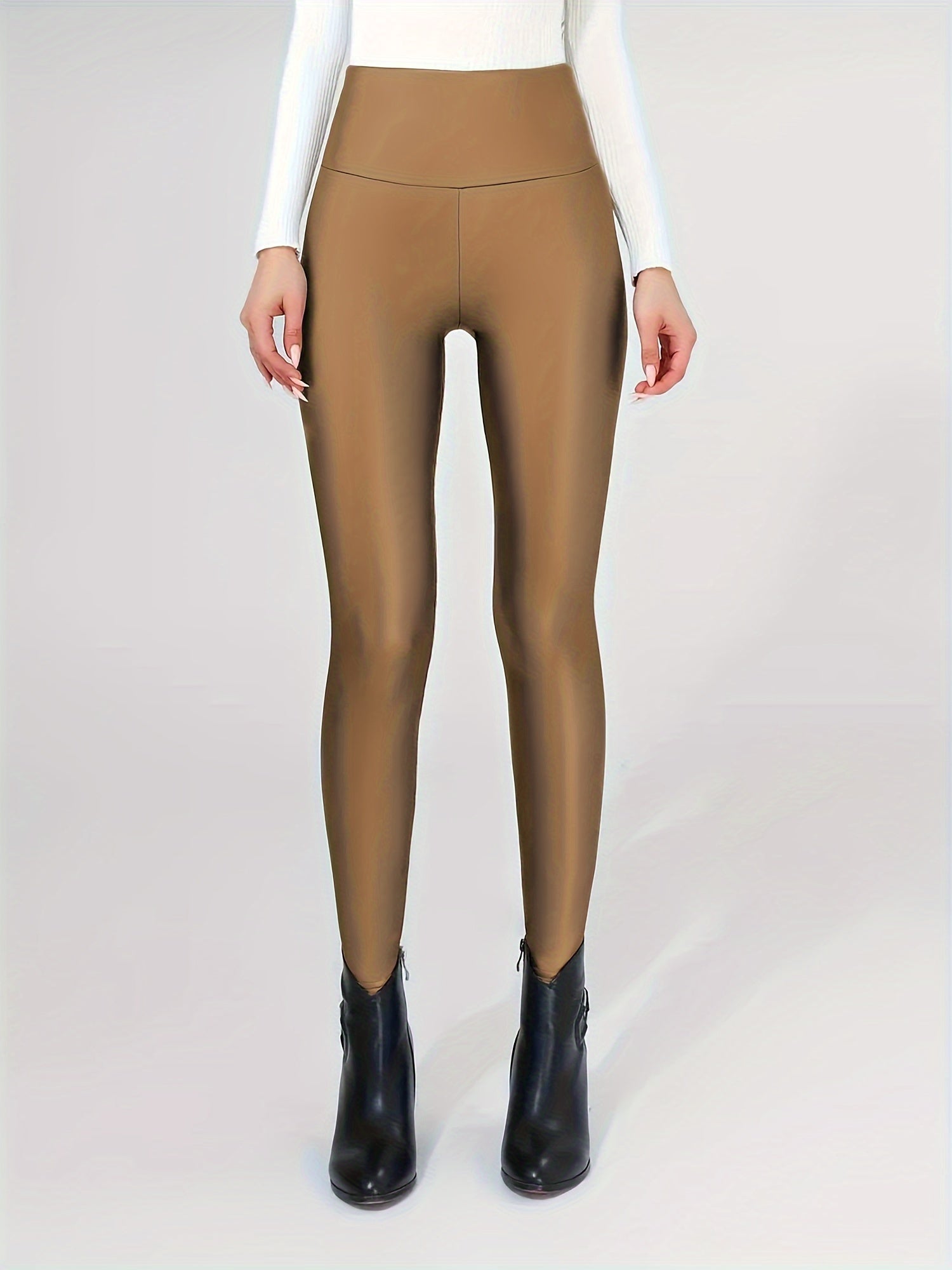 Faux Leather Fleece Lined Leggings Yoga Pants Womens Activewear