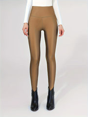Faux Leather Fleece Lined Leggings Yoga Pants Womens Activewear