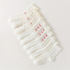 9 Pairs Bow & Floral Print Socks Women's Stockings & Hosiery
