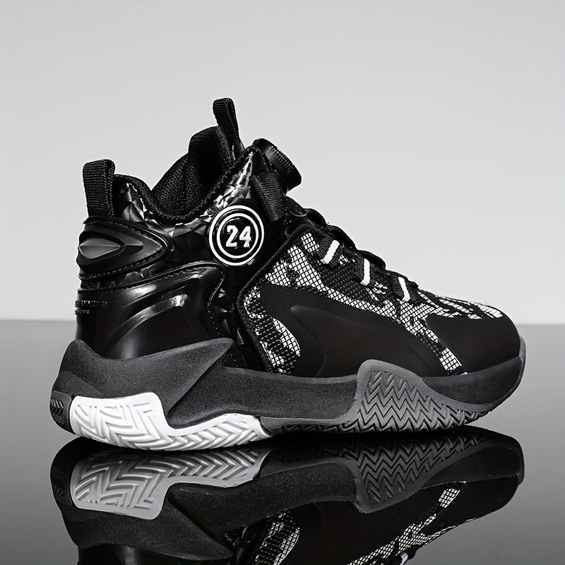 Boys High Top Basketball Shoes w/ Rotating Buckle Comfy Soft Sole