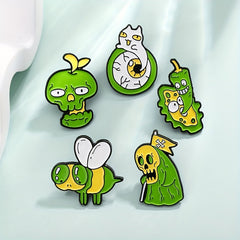 Green Ghost Skull Eyes Bee Bitter Gourd Brooch