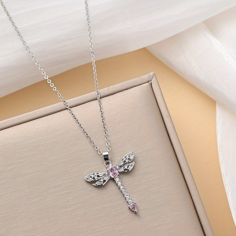 Glitter Dragonfly Pendant Necklace Lady's Birthday Gift Wedding Jewelry