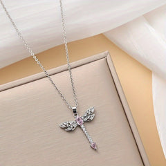 Glitter Dragonfly Pendant Necklace Lady's Birthday Gift Wedding Jewelry