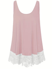  Solid Lace Trim Tank Top