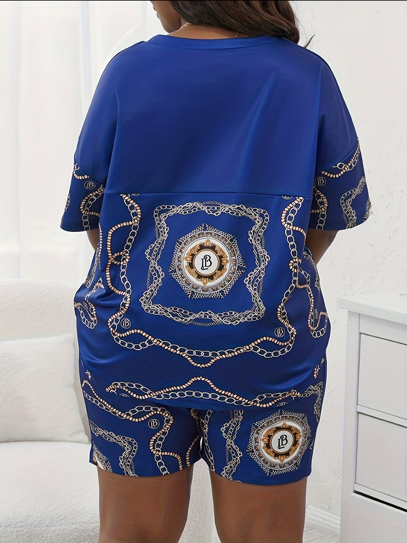  Colorblock Print Top & Shorts Set
