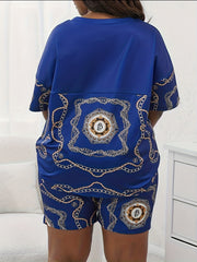  Colorblock Print Top & Shorts Set
