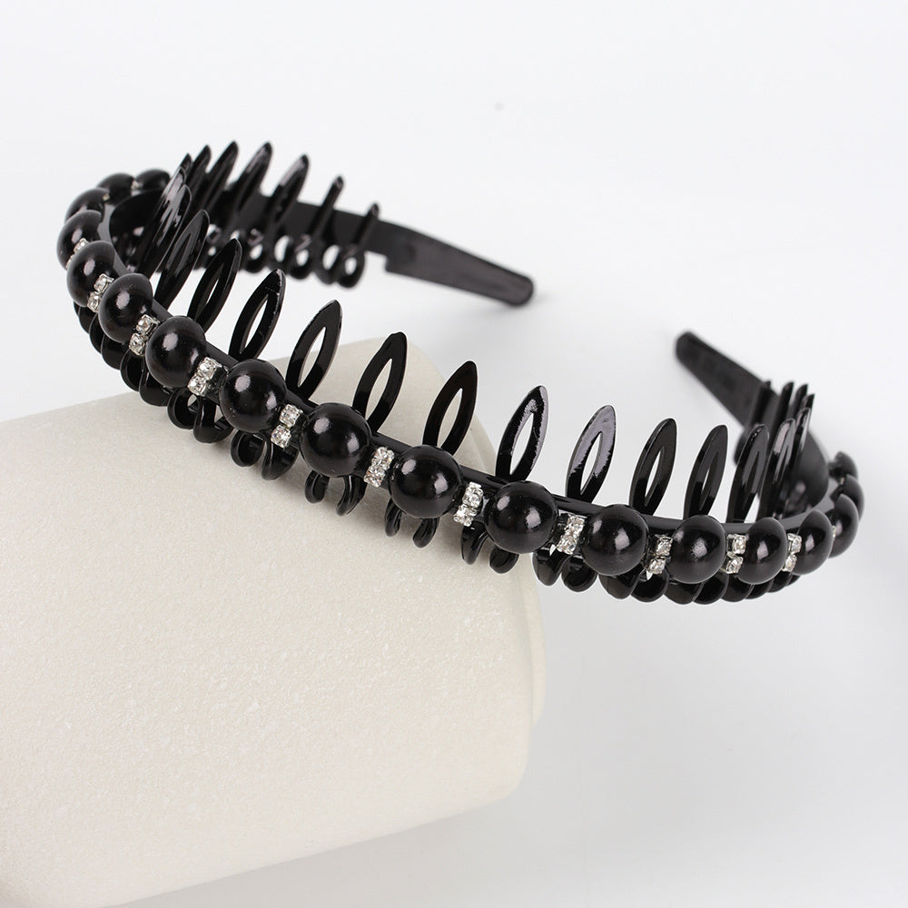 Wave Rhinestone Headband with Crystal Pearl Decoration