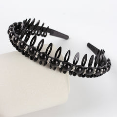Wave Rhinestone Headband with Crystal Pearl Decoration