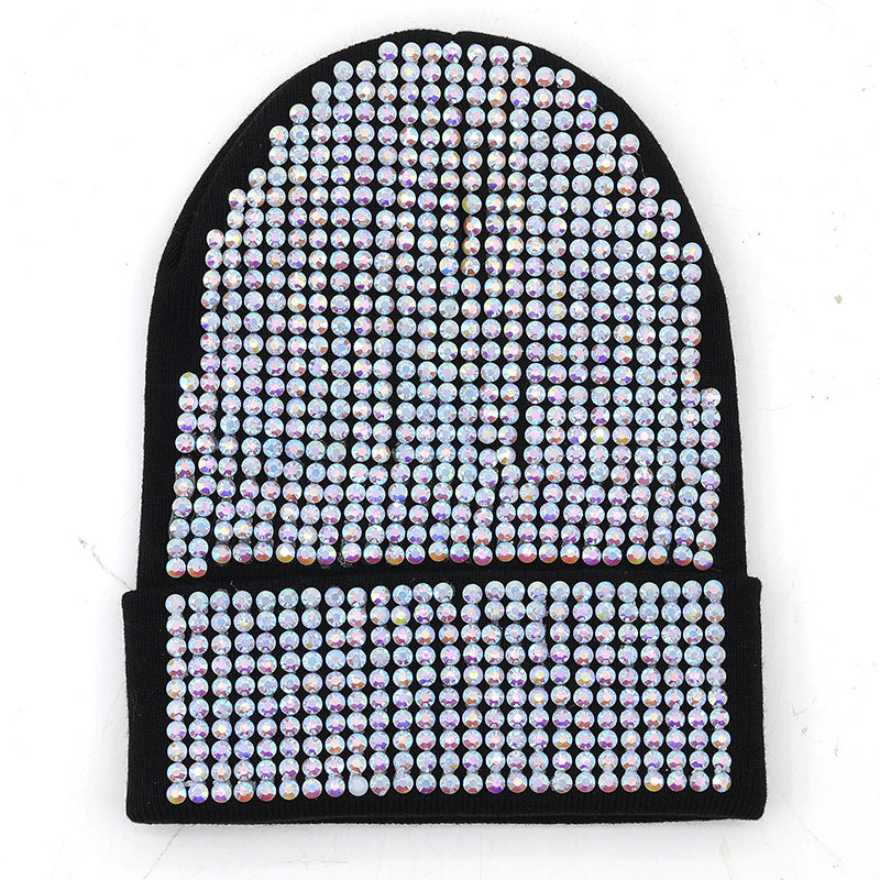 Rhinestone Knitted Hat Elastic Beanie Cap Women Hair Accessories