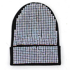 Rhinestone Knitted Hat Elastic Beanie Cap Women Hair Accessories