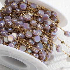 1m Stainless Steel Crystal Stone Chain Purple Beaded Sweater Chain