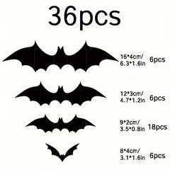 36pcs Halloween 3D Bat Decoration Stickers Waterproof Spooky Bats Room Decor