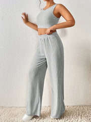 Women's Plus Ribbed Crop Tank & Wide Leg Pants Set