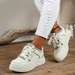 Faux Leather Non Slip Chunky Sneakers Casual Wear Resistance Running Shoes