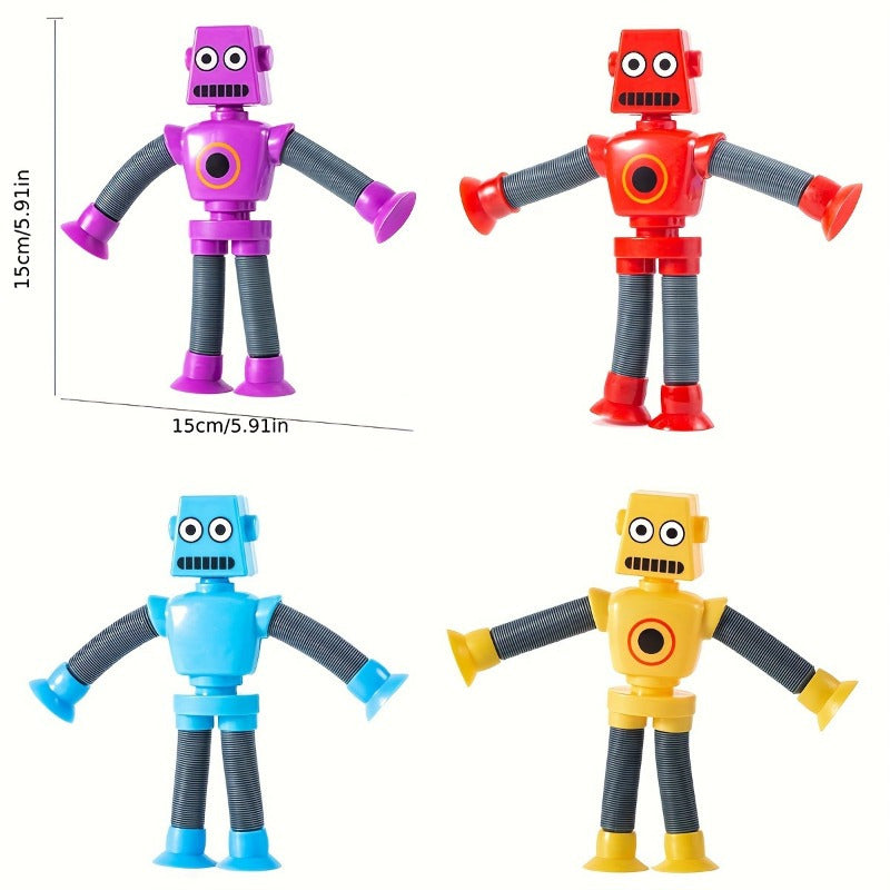 4 Pack FlexiFun Robot Toy Set Durable Suction Cup Hands Assorted Colors