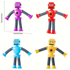 4 Pack FlexiFun Robot Toy Set Durable Suction Cup Hands Assorted Colors
