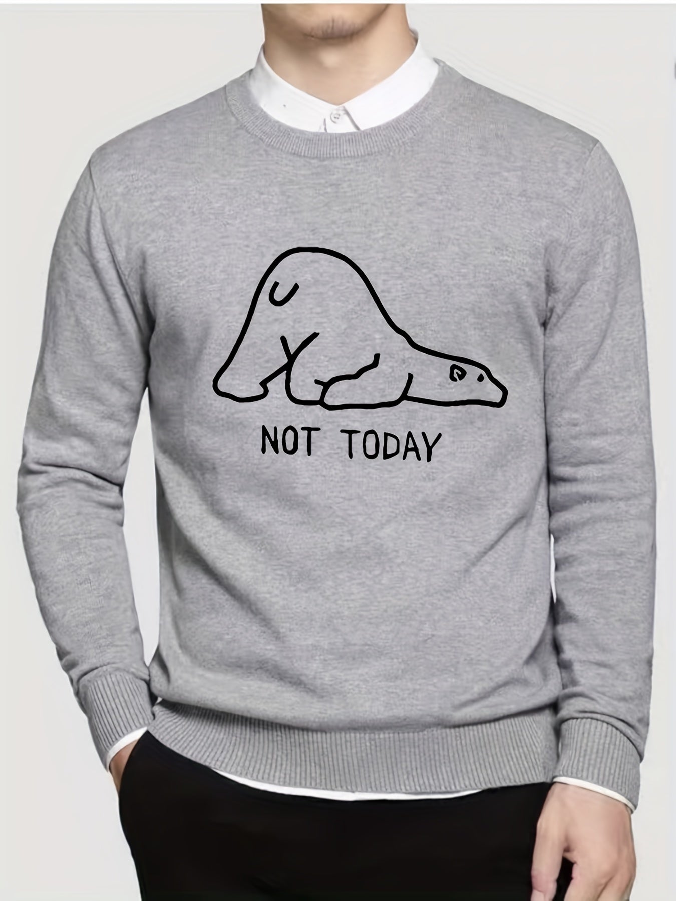 Polar Bear Print Knitted Sweater Men's Casual Crew Neck Pullover for Fall Winter