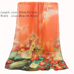 Flower Print Chiffon Scarf Gradient Shawl Thin Boho Hijab Sunscreen Head Wrap
