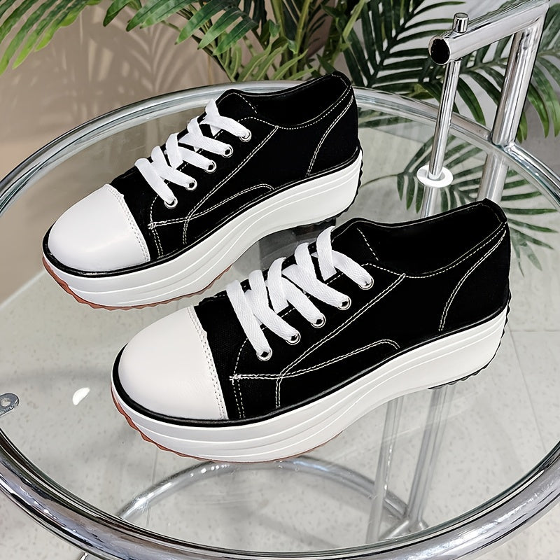 Women's Platform Canvas Lace Up Low Top Heightening Shoes