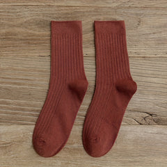 6 Pairs Women's Ribbed Mid Tube Socks