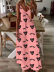  Casual Dress Women's Plus Heart Print V Neck Stretch Max