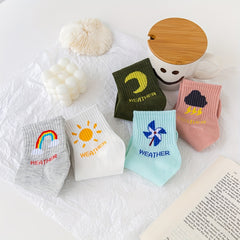 5 Pairs Cartoon Weather Print Socks Women's Mid Tube Stockings