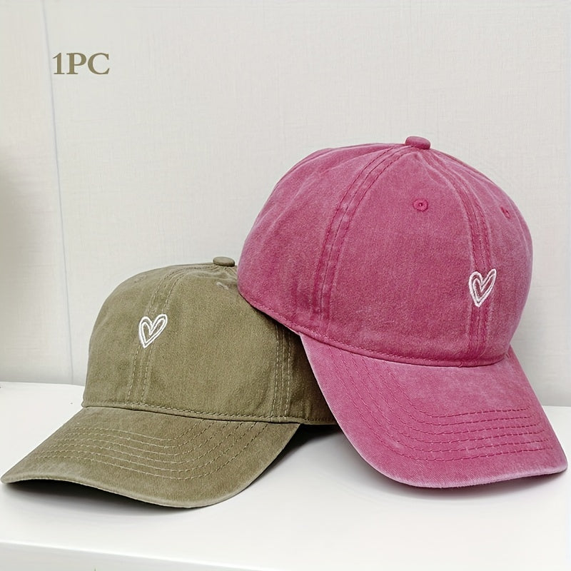 Unisex Adjustable Baseball Cap with Heart Embroidery