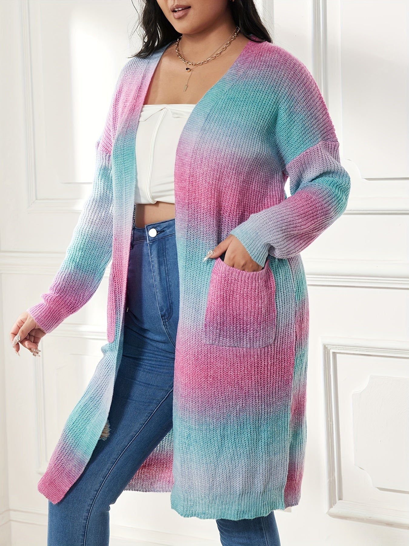  Rainbow Long Sleeve Open Front Cardigan