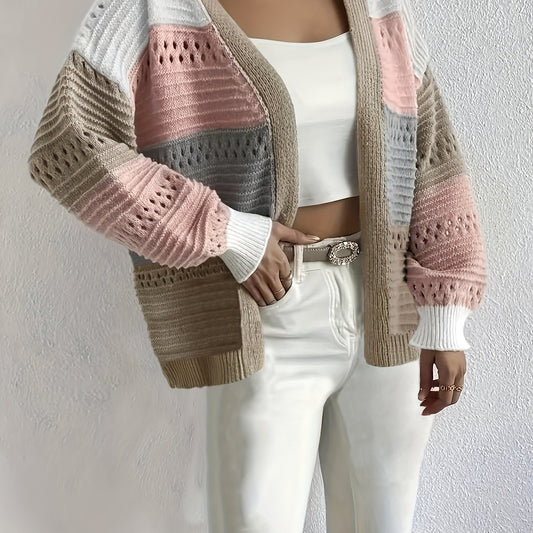  Colorblock Open Front Cardigan