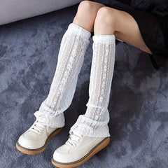Floral Lace Leg Warmers Ruffle Knee High Socks Women's Stockings