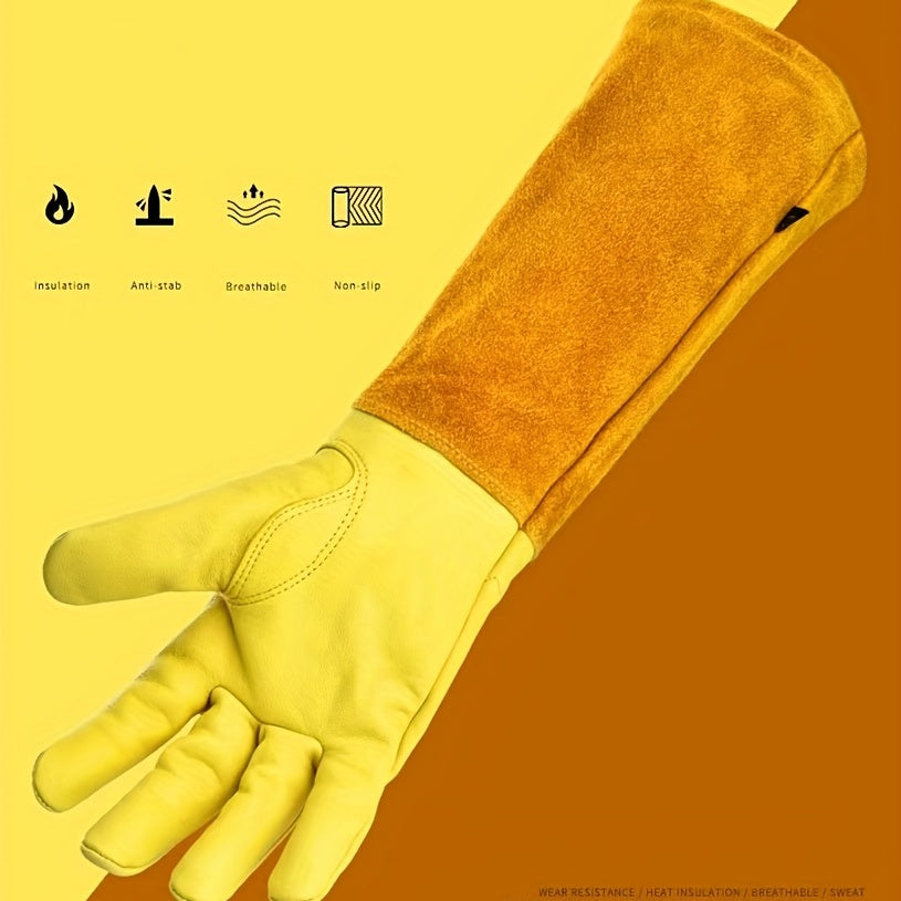 Breathable Leather Gauntlet Pruning Gloves With Long Sleeve