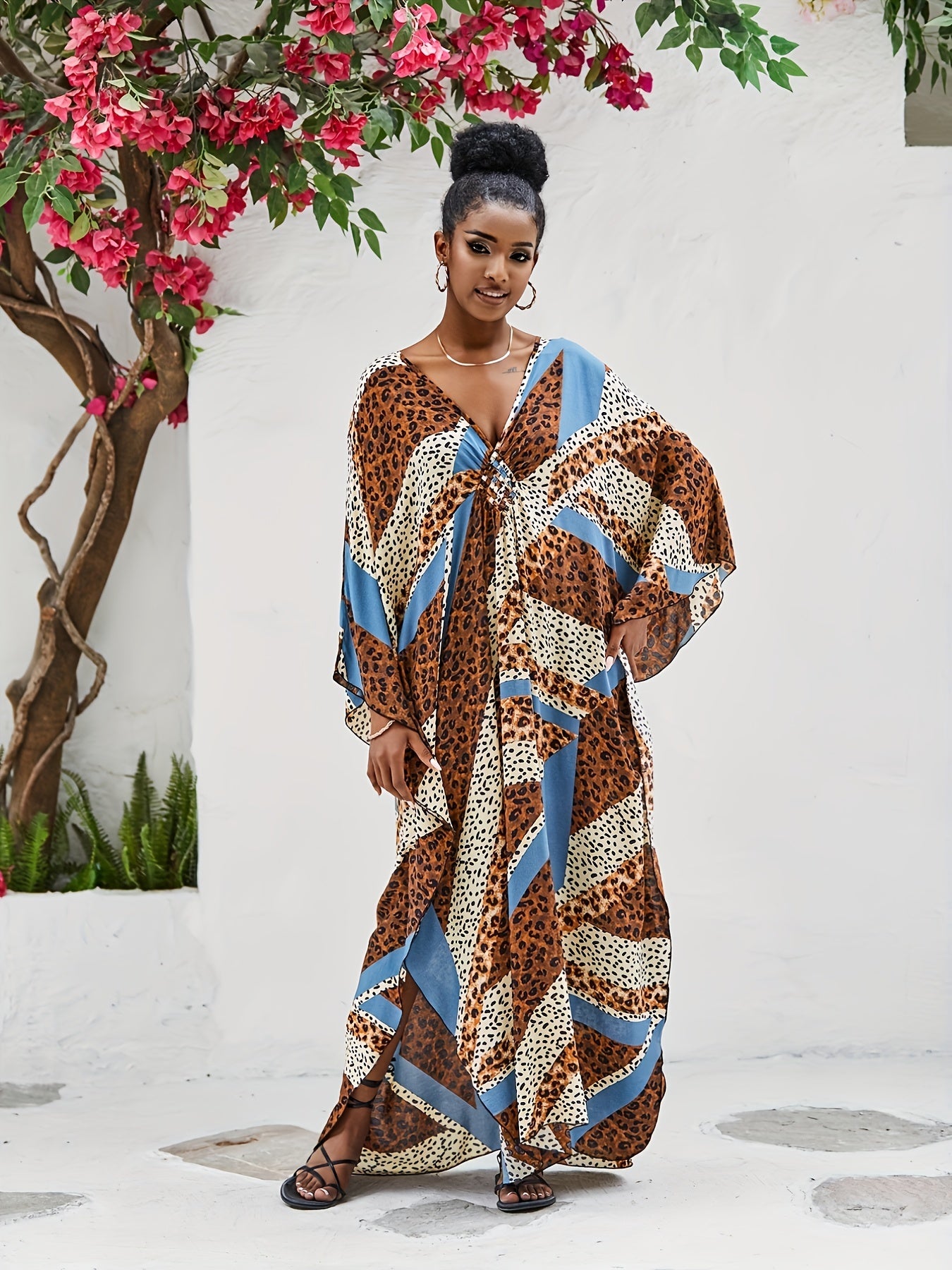  Boho Leopard Print Cover Up Dress