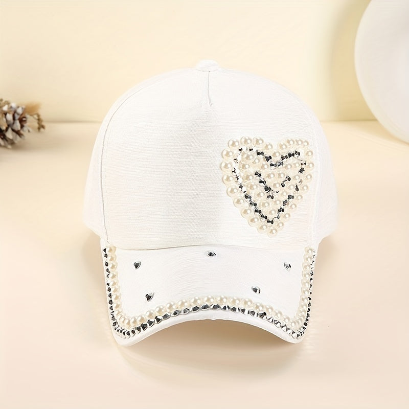 Faux Pearl Heart Baseball Cap Women's Dad Hat