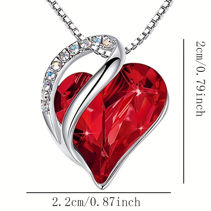 12 Months Birthstone Love Heart Pendant Necklace Jewelry Gift For Women