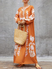 Women's Plus Floral Print Kaftan Maxi Dress with Tassel Detail
