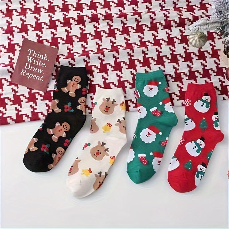 4 Pairs Christmas Print Socks Women's Stockings