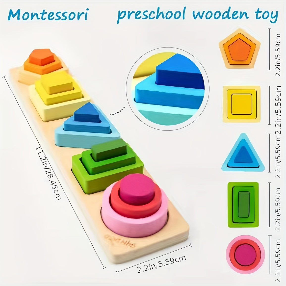 Montessori Wooden Sorting & Stacking Toy - Toddler Shape Sorting Gift