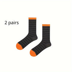 Colorblock Crew Socks, Breathable Mid Tube Stockings